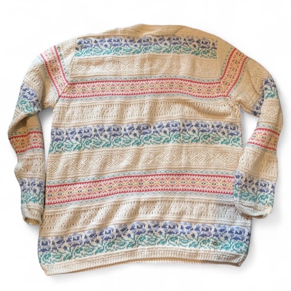 Vintage Laura Ashley Cream Pink Floral Cotton Sweater Knit Size Medium/Large - Picture 2 of 4